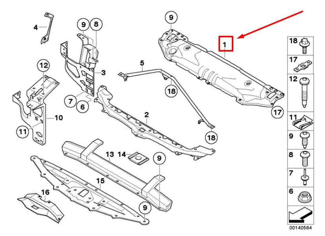 NEW BMW 5 E60 UPPER RADIATOR SUPPORT SLAM PANEL 51647033741 7033741 ORIGINAL