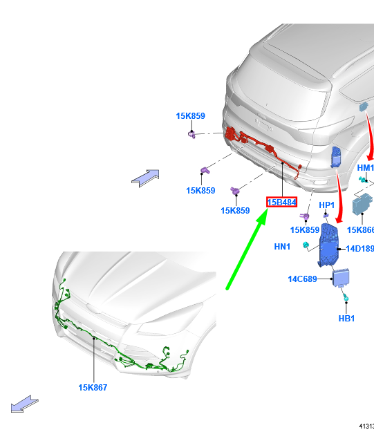 new ford kuga mk2 c520 rear parking aid wiring gv4t-15k868-mjd 2077922 original