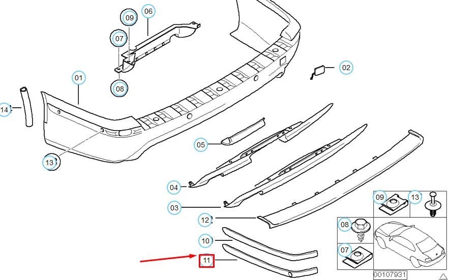 NEW BMW 5 TOURING E39 REAR M BUMPER LEFT ROCKER PANEL TRIM 51127901491 ORIGINAL