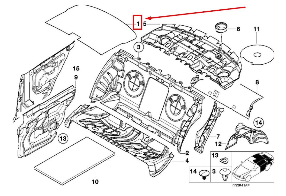 new bmw 3 e46 rear roof sound insulation 51488229734 8229734 original