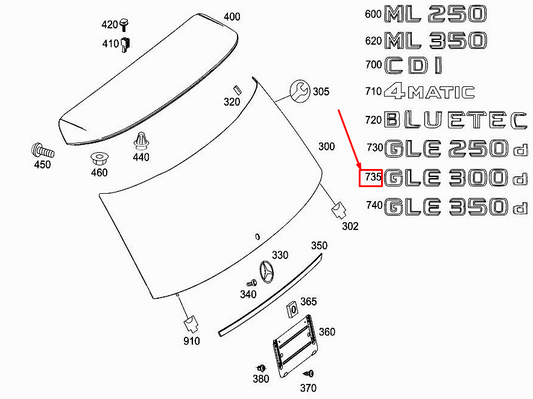new mercedes-benz ml w166 rear panel door model plate a1668173400 original