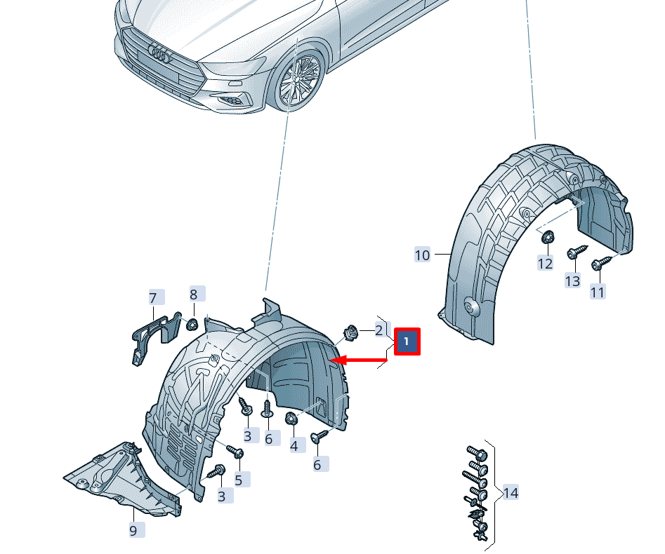 new audi a6 c8 front left inner arch liner 4k0821171n original