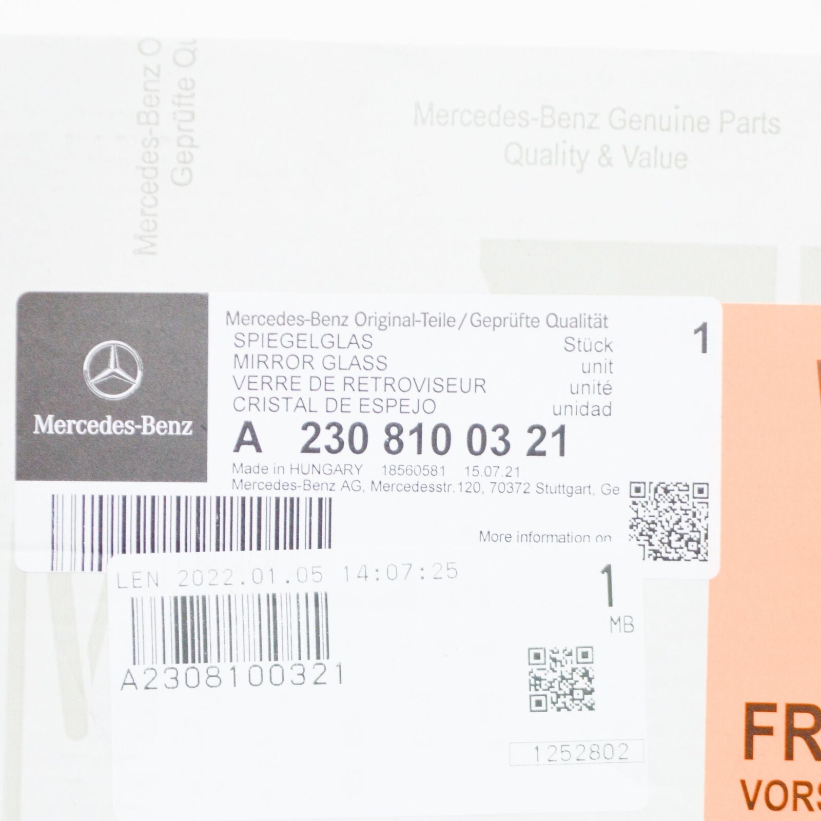 NEW MERCEDES-BENZ SL R230 LEFT WING MIRROR GLASS A2308100321 ORIGINAL