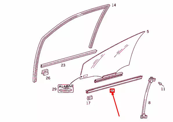 NEW MB E W210 FRONT DOOR WINDOW INSIDE SEALING RAIL A2107250265 ORIGINAL