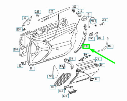 NEW MB SL R230 FRONT LEFT DOOR REAR EDGE COVER TRIM A2307280121 ORIGINAL