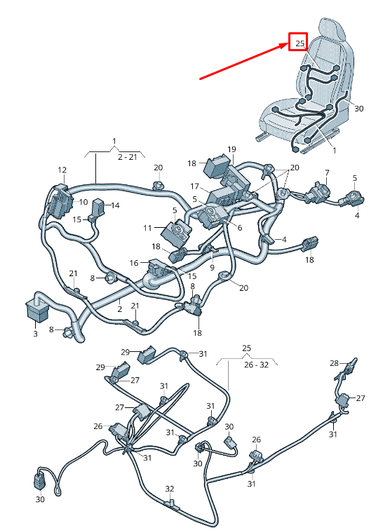 new skoda karoq nu front right seat frame wiring harness 565971370 original