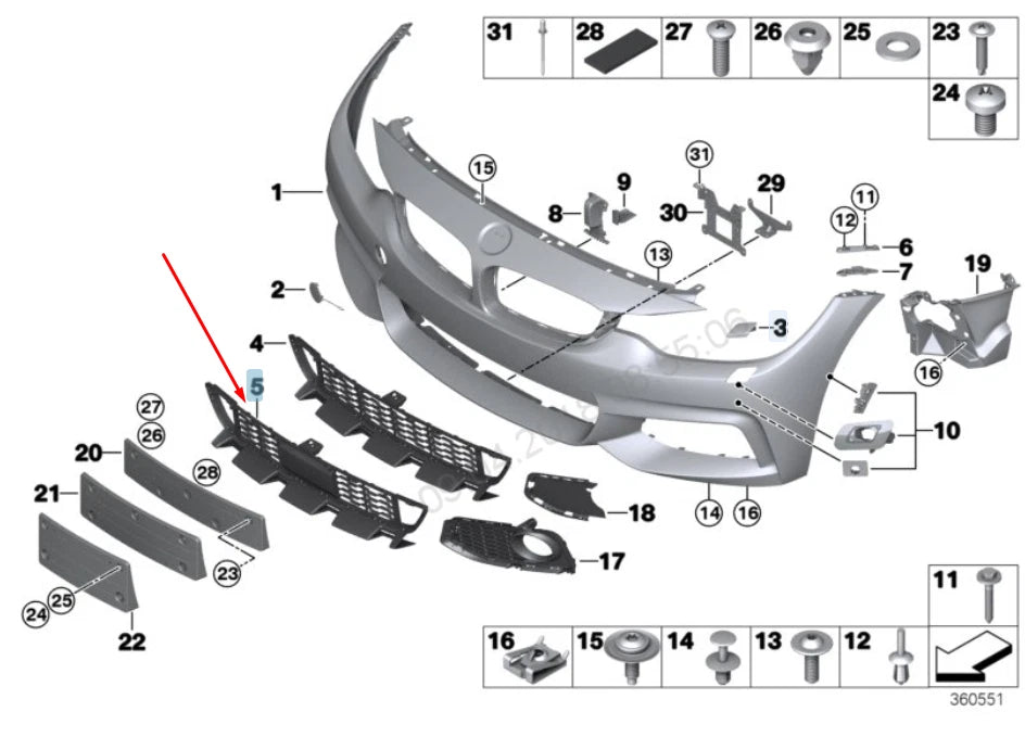 NEW BMW 4 F32 FRONT M SPORT BUMPER LOWER GRILLE 51118054505 8054505 2015