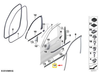 new bmw x3 g01 front left door molding x-line 51138499209 original