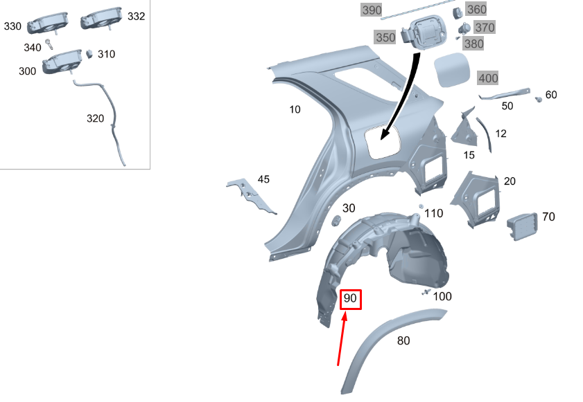 new mercedes-benz gle w167 rear left wheel arch liner a1676902408 original