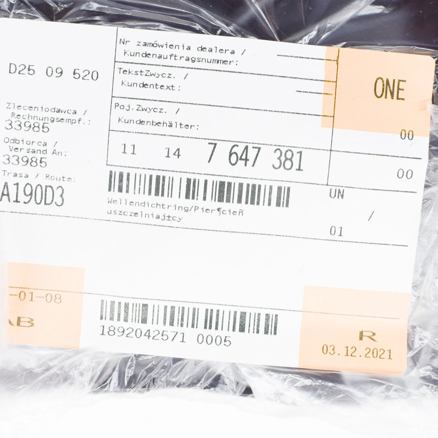 NEW BMW 7 G11 FRONT ENGINE CRANKSHAFT SEAL 7647381 PETROL ORIGINAL