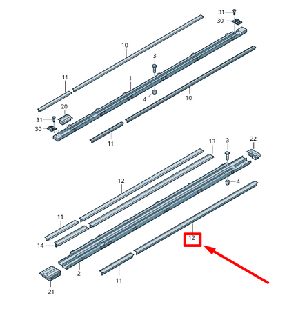new vw transporter v t5 7h mk5 guide rail cover trim 7e6883083b8q8 original