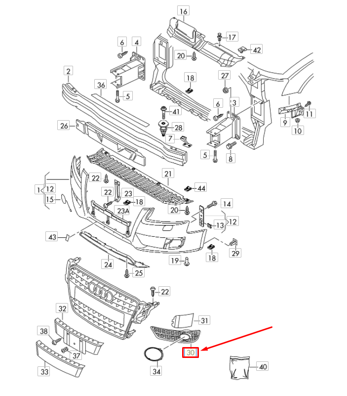 NEW AUDI A4 AVANT B8 FRONT RIGHT LOWER GRILLE 8K080768201C ORIGINAL