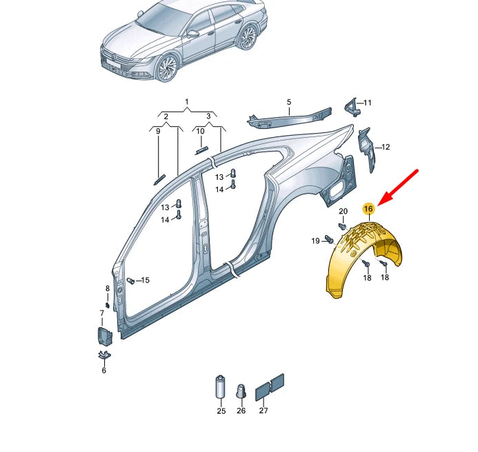 NEW VOLKSWAGEN ARTEON 3H7 REAR RIGHT WHEEL HOUSING LINER 3G8810972 ORIGINAL