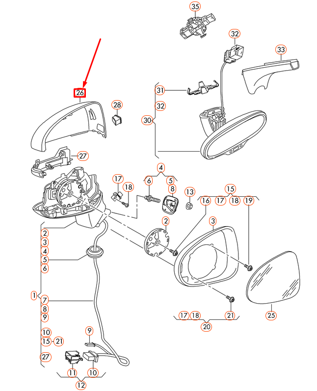 NEW AUDI A3 8V FRONT LEFT DOOR MIRROR CAP 8V0857527DGRU ORIGINAL