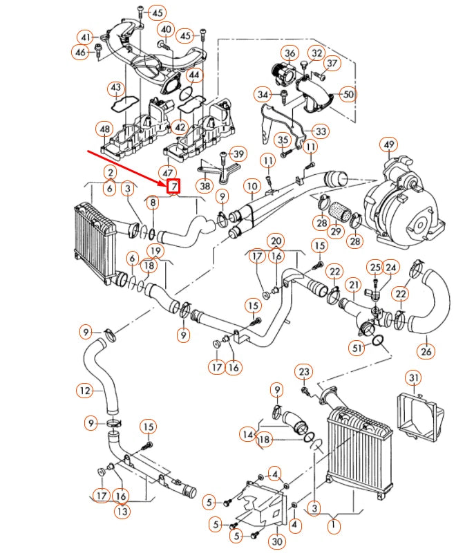 NEW AUDI Q7 4L CHARGE AIR COOLER FRONT UPPER PRESSURE HOSE 7L6145738A ORIGINAL