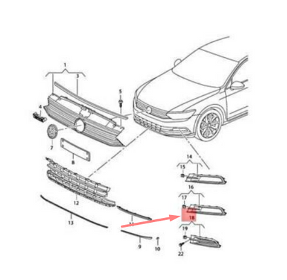 new volkswagen passat b8 3g front right bumper grille 3g0853666b9b9 original