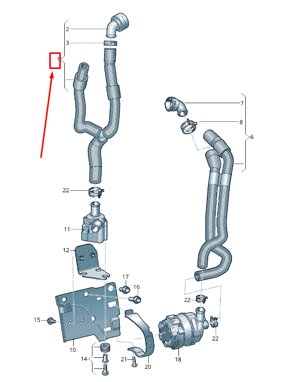 new vw arteon 3h coolant hose with quick release coupling 3q0122058e original