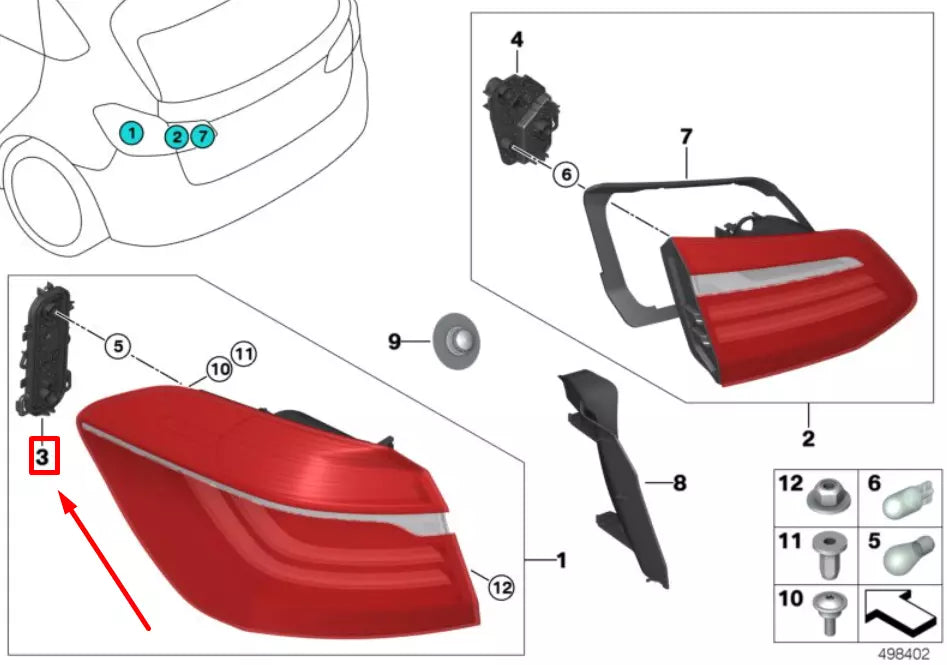 NEW BMW 2 F45 REAR LIGHT SIDE WALL BULB HOLDER 7391840 63217391840 ORIGINAL
