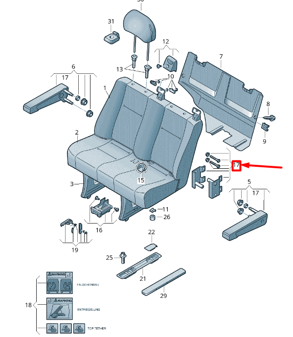 NEW VW CRAFTER 2F MK1 BENCH SEAT ARMREST REINFORCEMENT 2D0881501A ORIGINAL