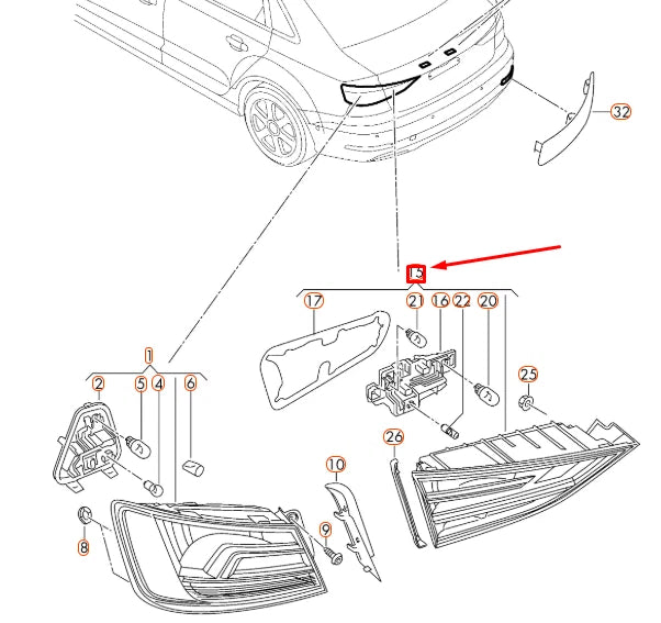 NEW AUDI A3 8V REAR RIGHT INNER LED TAILLIGHT 8V5945094J ORIGINAL