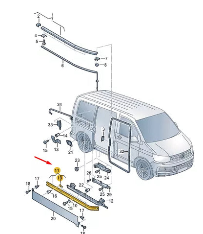 NEW VW TRANSPORTER T6 SLIDING DOOR CENTRE RIGHT GUIDE RAIL 7H1843872AD