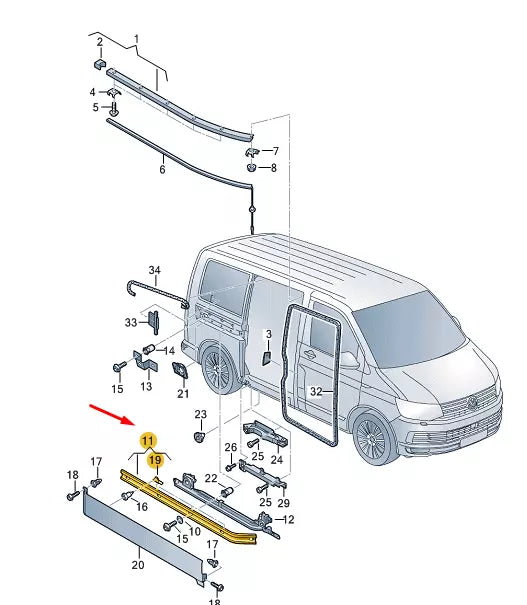 NEW VW TRANSPORTER T6 SLIDING DOOR CENTRE RIGHT GUIDE RAIL 7H1843872AD