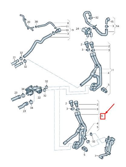 new vw sharan 7n engine coolant hose with non-return hose 7n0122157af original