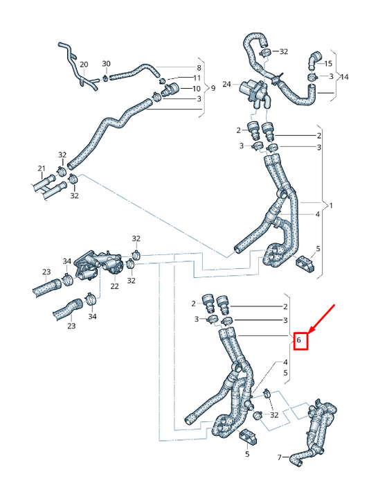 new vw sharan 7n engine coolant hose with non-return hose 7n0122157af original