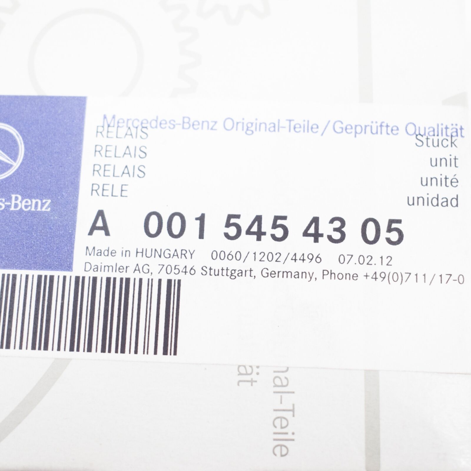 NEW MERCEDES-BENZ S-CLASS W126 FUEL PUMP RELAY A0015454305 ORIGINAL