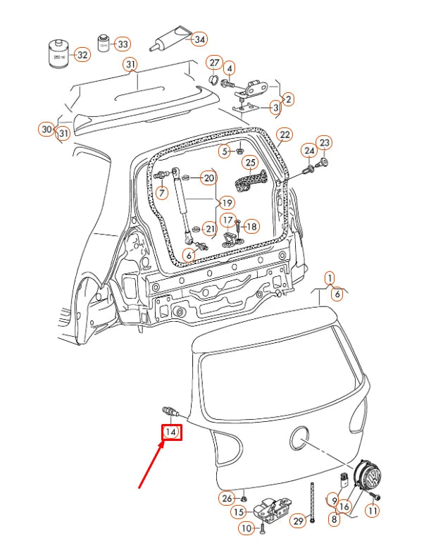 NEW VW GOLF MK5 REAR LID ADJUSTABLE STOP BUFFER 6Q6827499C ORIGINAL