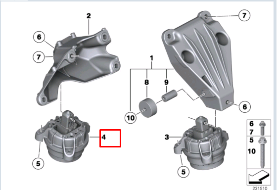 new bmw 5 gran turismo f07 right side engine mount 22116859846 original