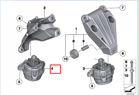 new bmw 5 gran turismo f07 right side engine mount 22116859846 original