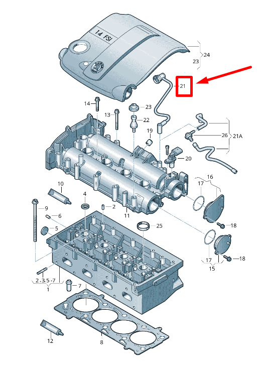 new vw polo 6r,6c cylinder head vent hose 03c103558aa original