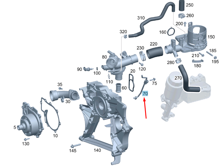 NEW MB SPRINTER W906 WATER PUMP TO MAJOR CARRIER VACUUM LINE A6512300956