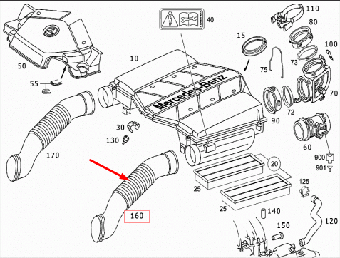 NEW MERCEDES-BENZ SL R230 LEFT AIR INTAKE DUCT HOSE A2720901182 ORIGINAL