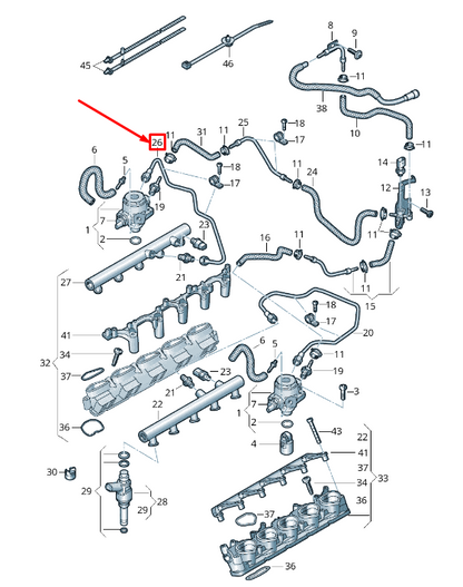 new audi r8 4s right fuel line 07l127501bj original