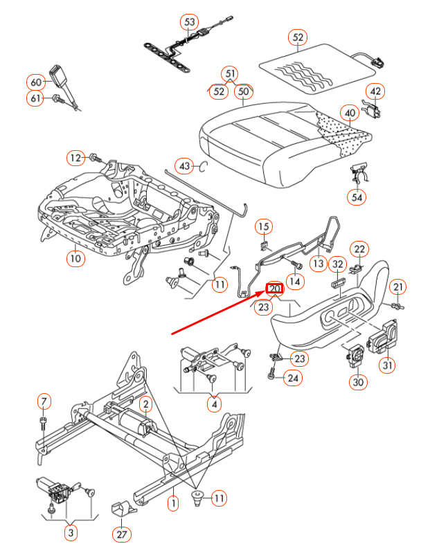 NEW VOLKSWAGEN TIGUAN 5N MK1 FRONT LEFT SEAT FRAME TRIM 5N0881313G95T ORIGINAL