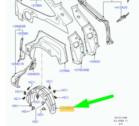 new ford c-max mk1 rear right wheel housing liner 1300932 original