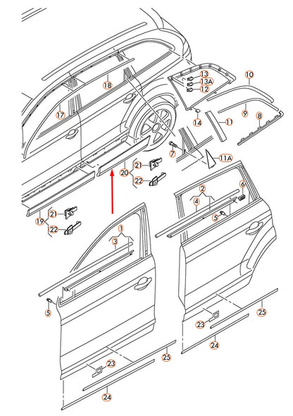 NEW AUDI Q7 4L REAR LEFT DOOR LOWER TRIM 4L0853969FGRU