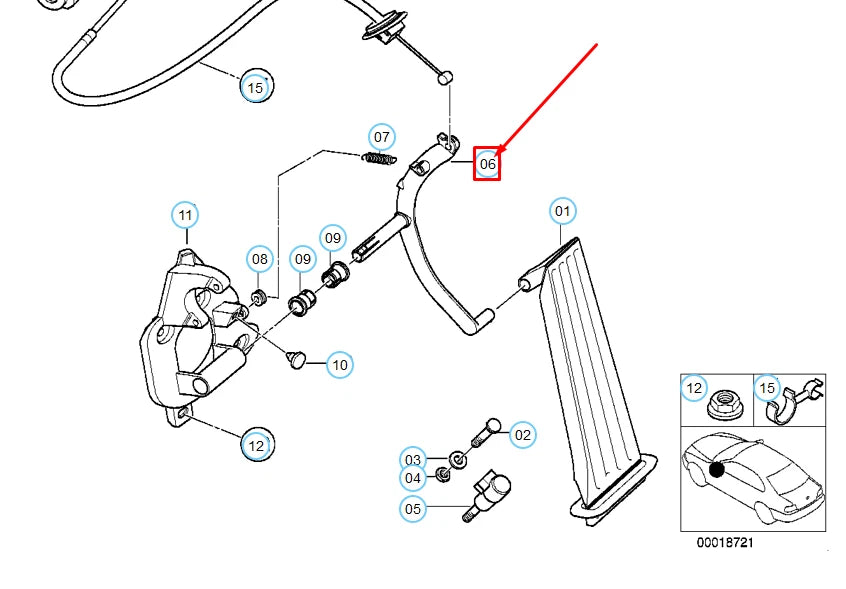 NEW BMW 3 E46 ACCELERATOR PEDAL SHAFT 35411163876 1163876 ORIGINAL
