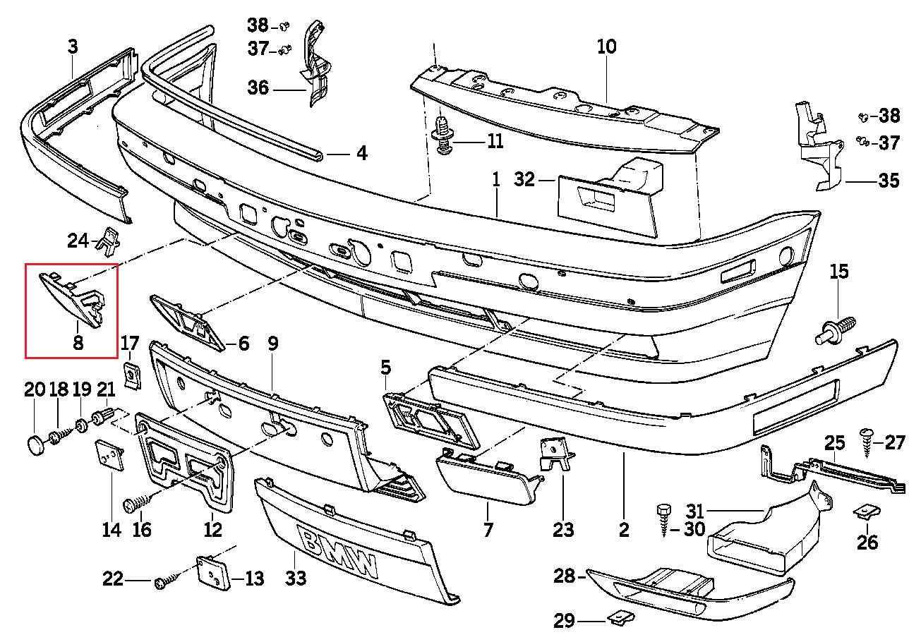 new bmw 5 e34 front bumper right fog light cover 51111946498 original
