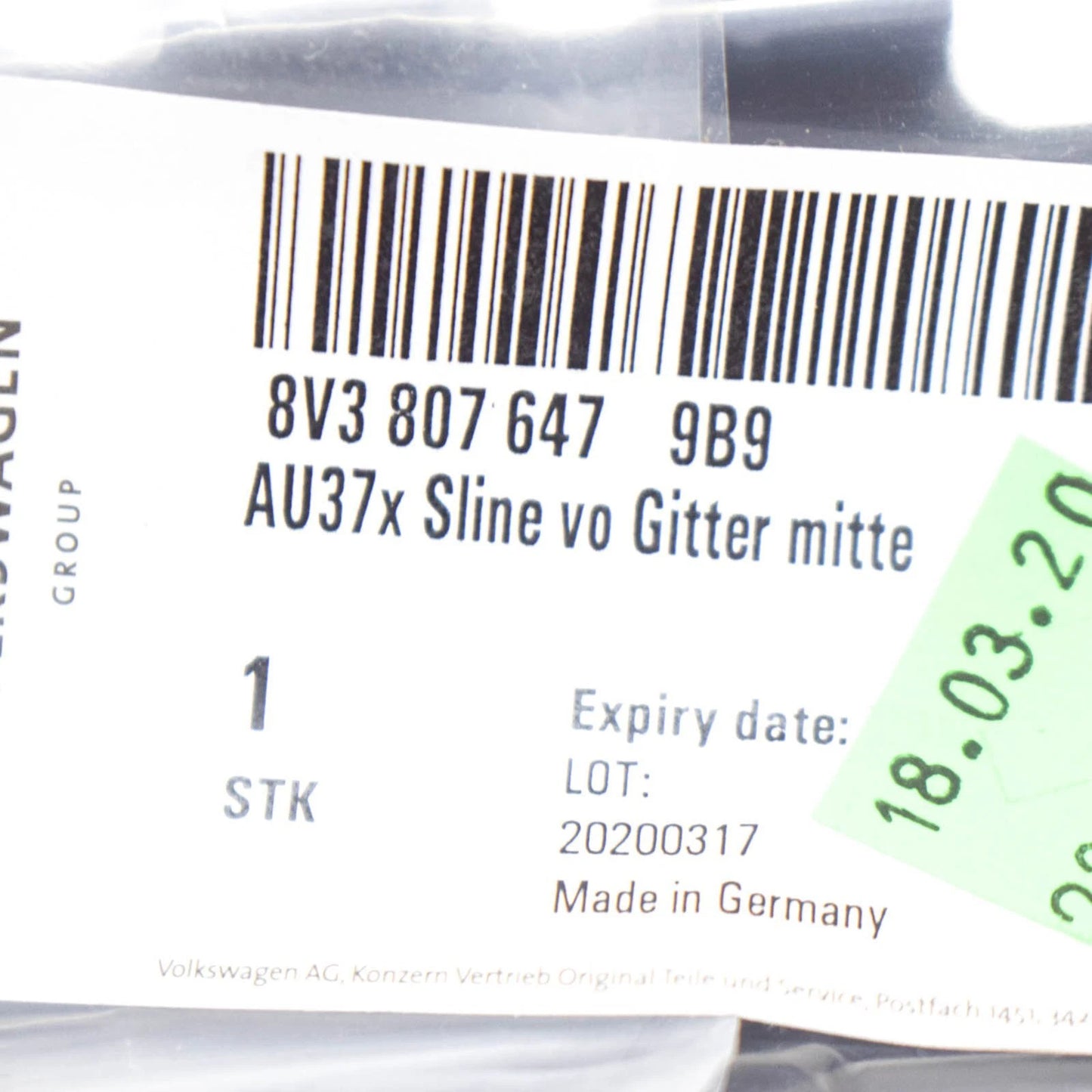 NEW AUDI A3 8P7 FRONT BUMPER LOWER GRILLE 8V38076479B9 ORIGINAL