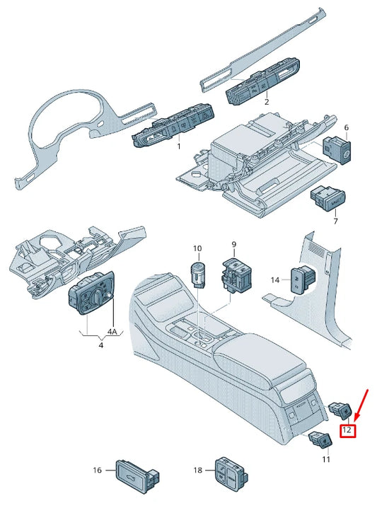 NEW AUDI A8 4H REAR RIGHT SEAT HEATER SWITCH 4H0963564A5PR