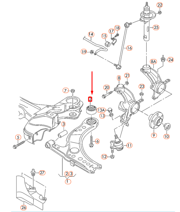 NEW AUDI A1 8X FRONT CONTROL ARM REAR BONDED RUBBER BUSH 1J0407181 ORIGINAL