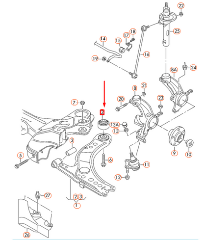 NEW AUDI A1 8X FRONT CONTROL ARM REAR BONDED RUBBER BUSH 1J0407181 ORIGINAL