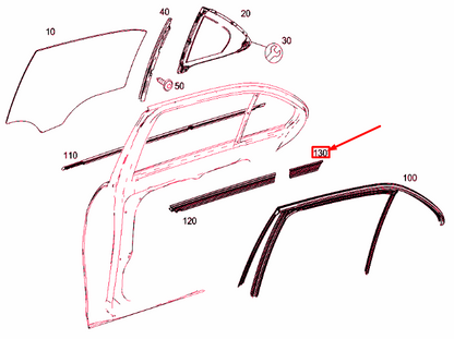 new mb e w212 rear left door window inside rear sealing rail a2127351565