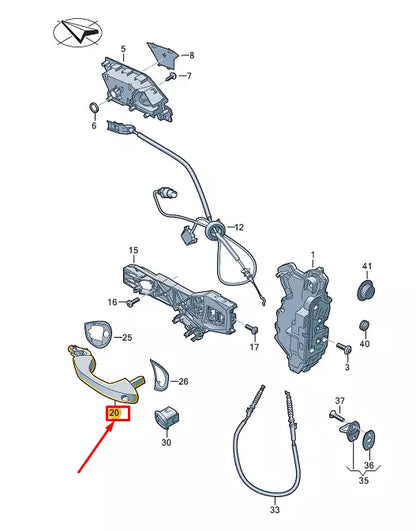 NEW VW GOLF CD MK8 FRONT LEFT DOOR EXTERIOR HANDLE LHD 5H1837205FGRU ORIGINAL