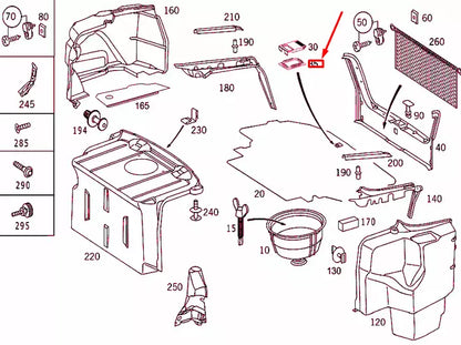 NEW MB S W220 LUGGAGE COMPARTMENT HANDLE BRACKET FRAME A22068402657C45 ORIGINAL