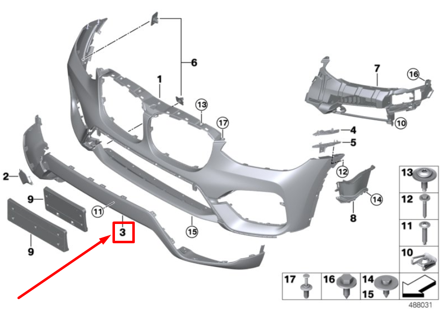 new bmw x3 g01, f97 front bumper trim 7399975 51117399975 original