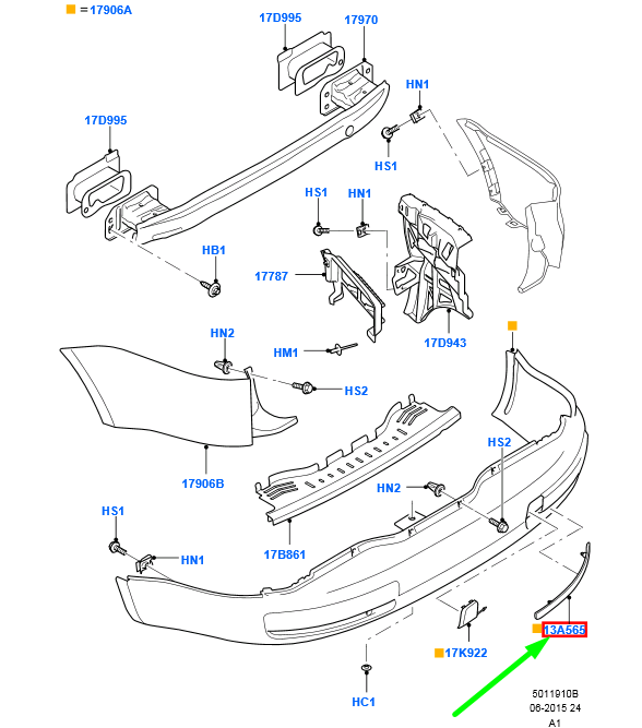 new ford galaxy mk2 rear left bumper reflector 6m21-515c0-ab 1676179 original